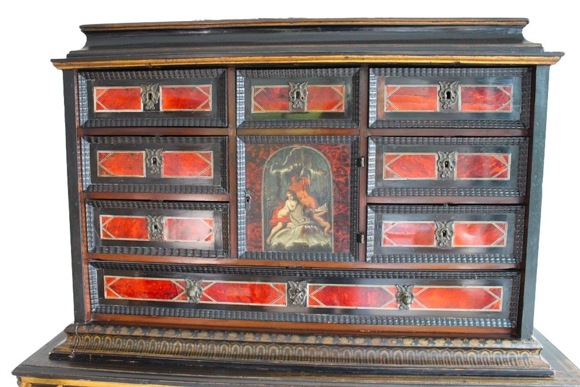 Antique 17th Century Dutch Travelling Chest made in the Netherlands in c. 1680 with 18th Cent Chinoiseries Stand c. 1700s