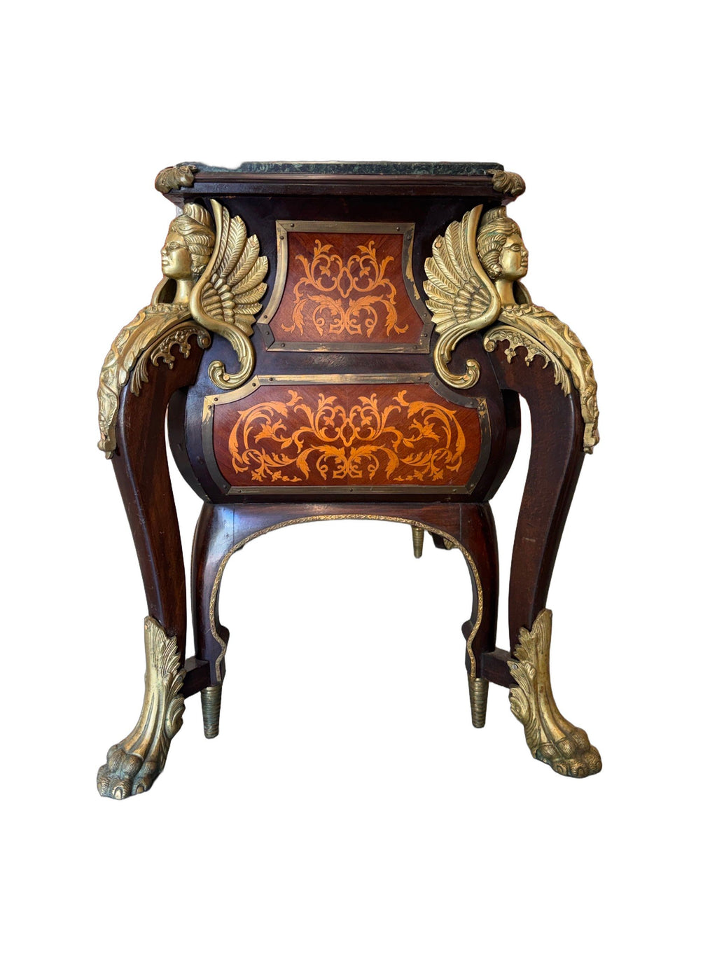 Vintage French Louis XIV Style Walnut Bombe Commode, Mid-20th Century – Marble Top & Ormolu
