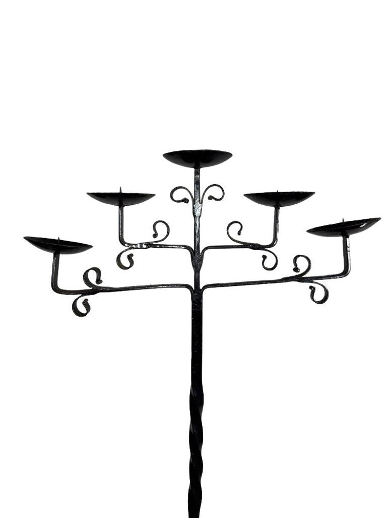 Antique Wrought Iron Floor Candelabras - Holds Five Candles - Set of 2
