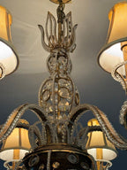 Vintage 1960s Regency Six Arm Chandelier with Gilt Iron and Crystal Beads
