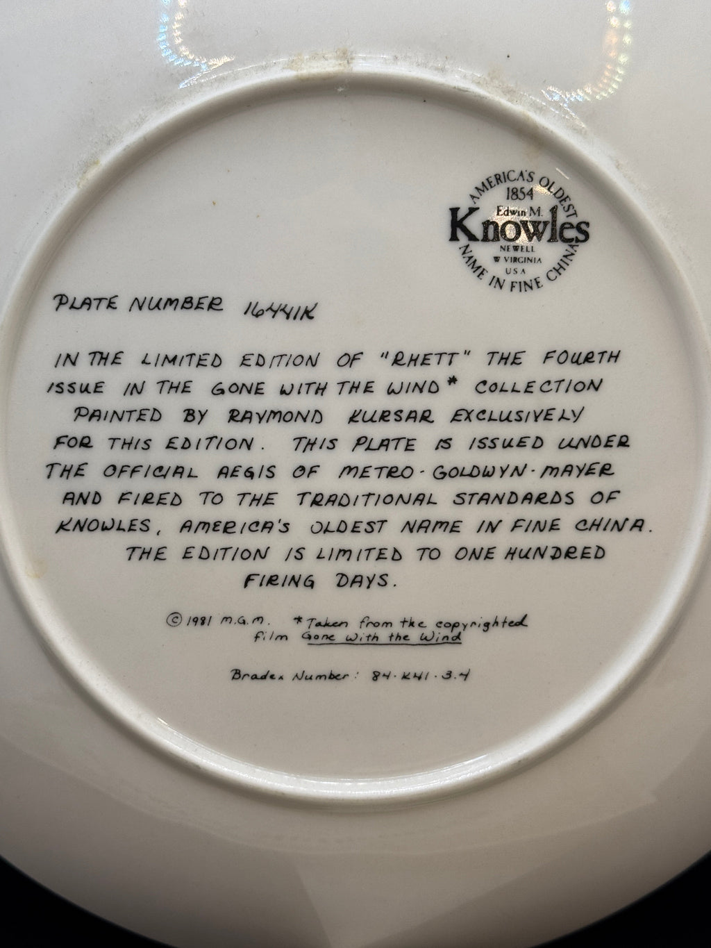 Vintage Gone with the Wind Commemorative Plates - Limited Edition by Edwin M. Knowles Fine China with Certificate of Authenticity (COA) - Sold Individually
