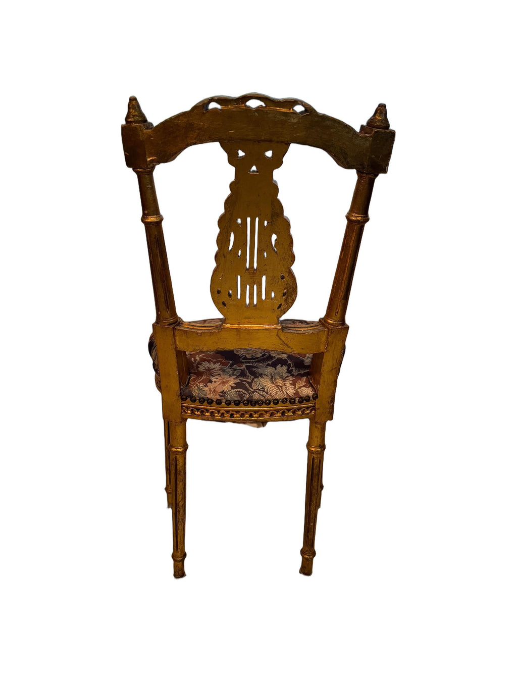 Antique French Louis XIV Gold Leaf Side Accent Harp Small Chair