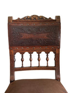 Antique 19th Century French Henry II Style Walnut Dining/Side/Accent Chairs With Suede Upholstery - Set of Two
