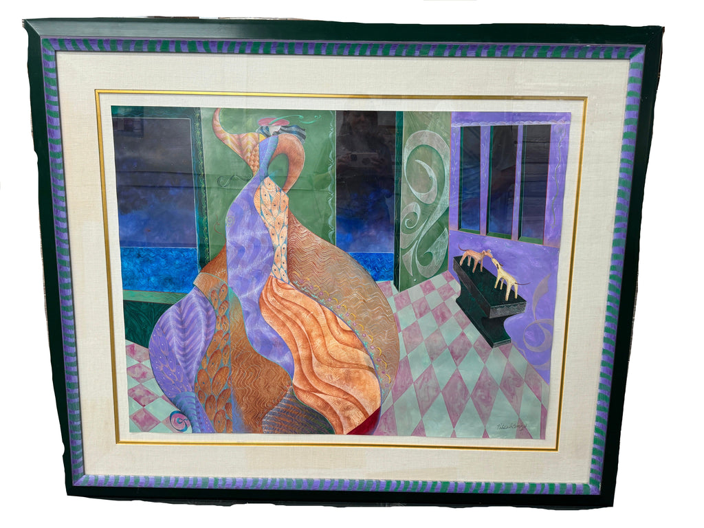 The Kiss by Patricia Bomberg - Original Watercolor on Paper 68x56 framed, 49.5x38 actual, Signed