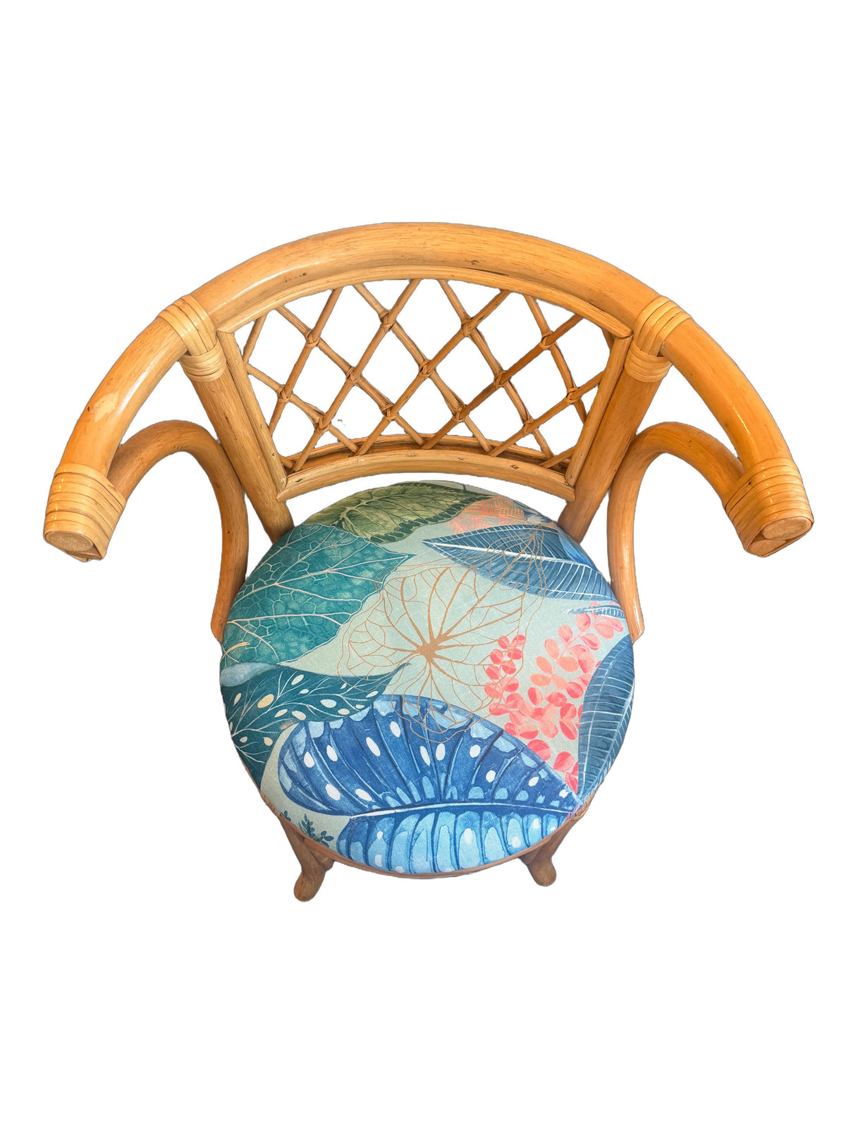 Vintage Bamboo & Rattan Barrel-Back Bistro Honeymoon Chairs, Pair, c. 1970s
