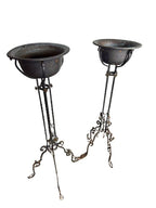 Antique Wrought Iron Plant Stands with Pot - Set of 2