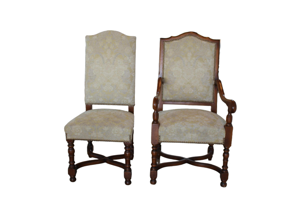 Vintage Provence Collection by Bussandri Louis XIV Style Fabric & Leather Dining Chairs, Set of 10, c. 2003