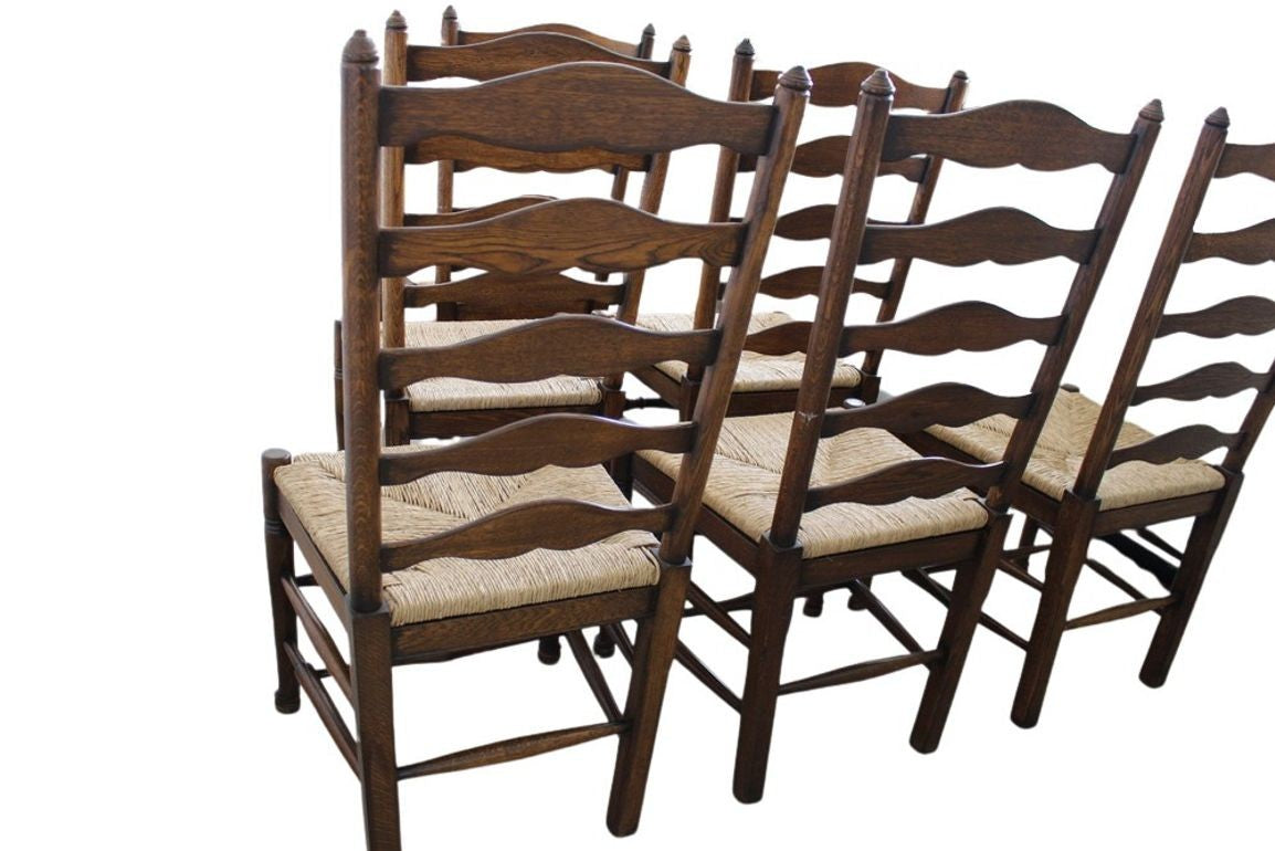 Vintage Ladderback Rush Seat Side Chairs Set of 6