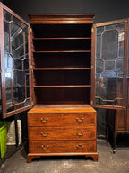 Antique English Georgian Mahogany Bureau Bookcase with Astragal Glass Doors, Late 18th Century
