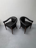 Vintage Tufted Leather Barrel-Back Tub Armchairs, Pair, c. 1970s