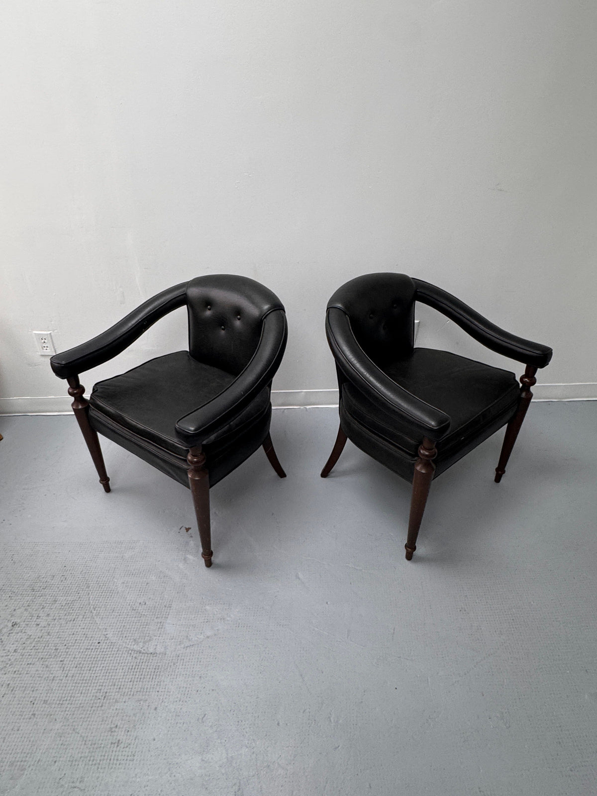 Vintage Tufted Leather Barrel-Back Tub Armchairs, Pair, c. 1970s