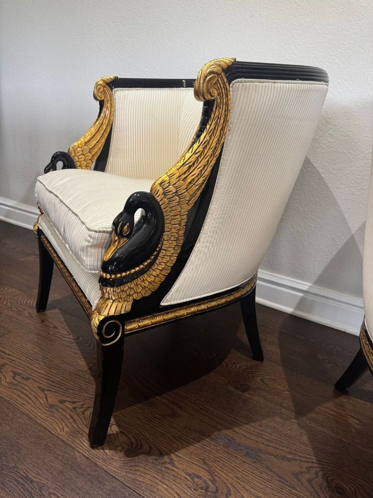 Vintage French Empire Style / Hollywood Regency Swan Tub Chairs - Set of 2