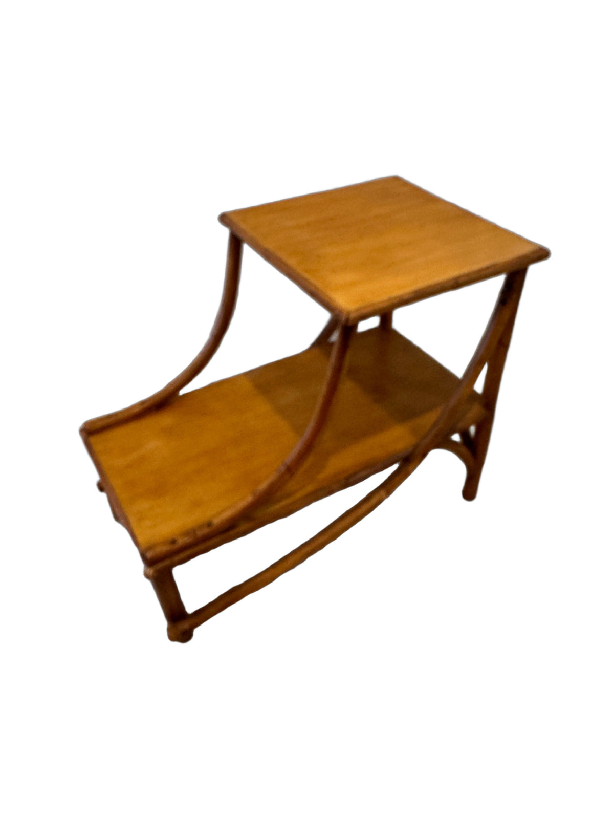 Vintage Heywood-Wakefield Style Rattan & Bamboo Two-Tier Side Table, c. 1960s