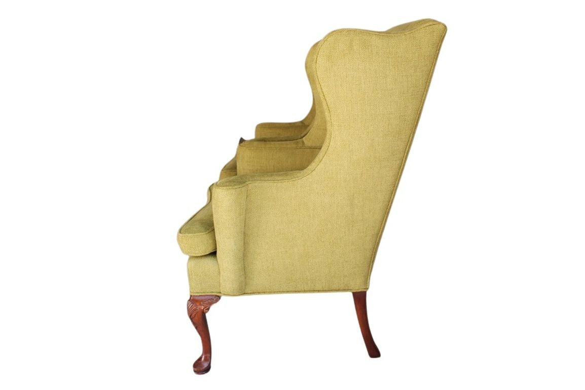 Vintage Queen Anne Style Chenille Wingback Chairs - set of 2