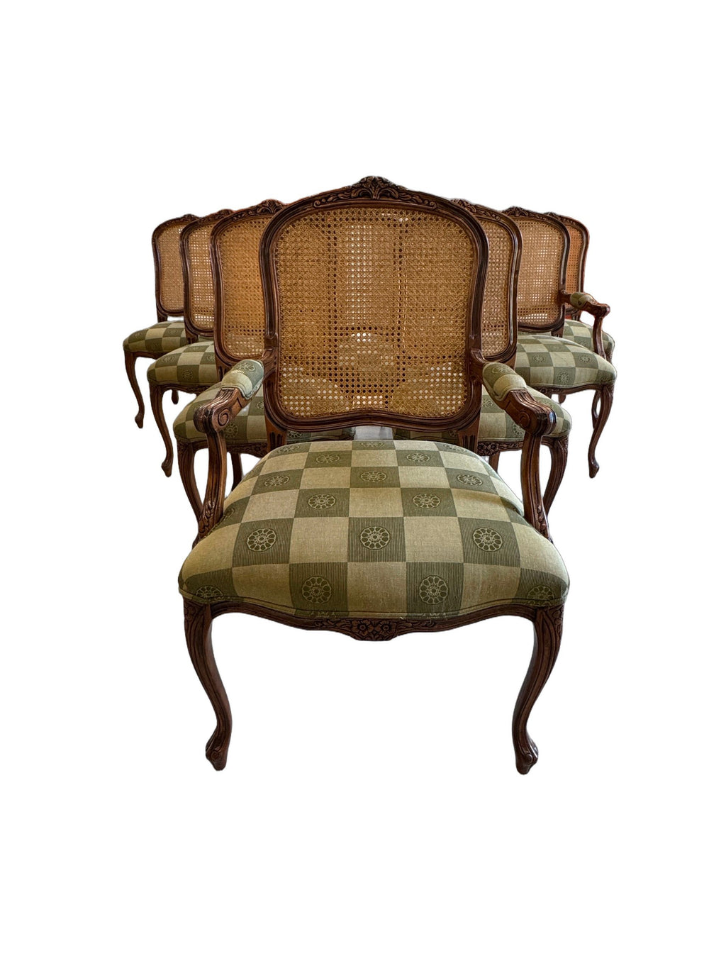 Vintage Louis XV Style Cane Back Dining Chairs - Set of 10