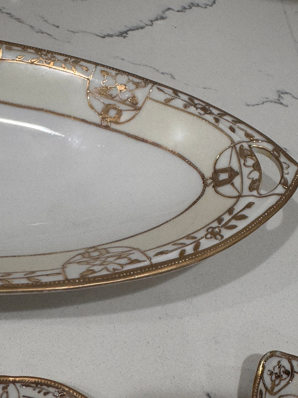 Antique Nippon Hand-Painted Porcelain Celery Bowl & Salt Cellars, Set of 5 – Morimura Brothers, c. 1910–1921
