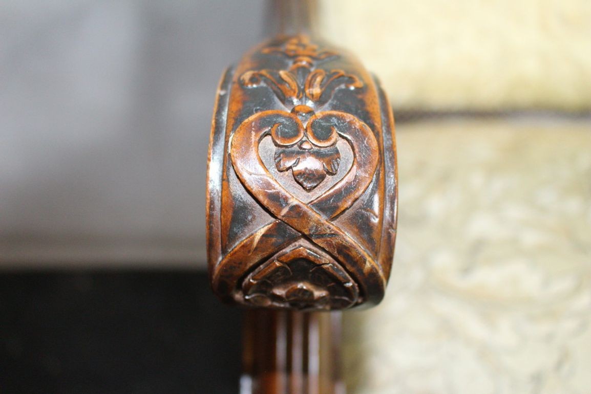 Antique French Louis XIV Style Nail Head Upholstered Arm Chairs - Set of 2