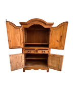 1980s Rustic Solid Pine Storage Armoire with Wrought Iron Accents, Mexico