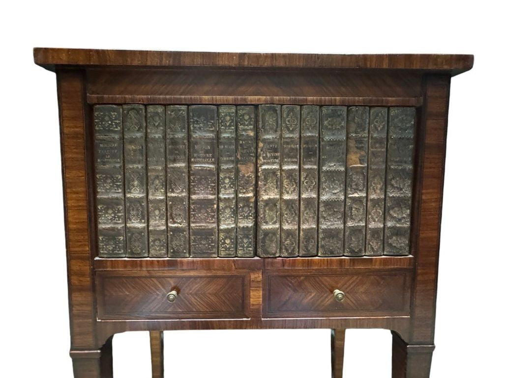 Antique French Louis XVI Style Marquetry Faux-Book Facade Cabinet with Pull-Out Sides, Late 19th Century