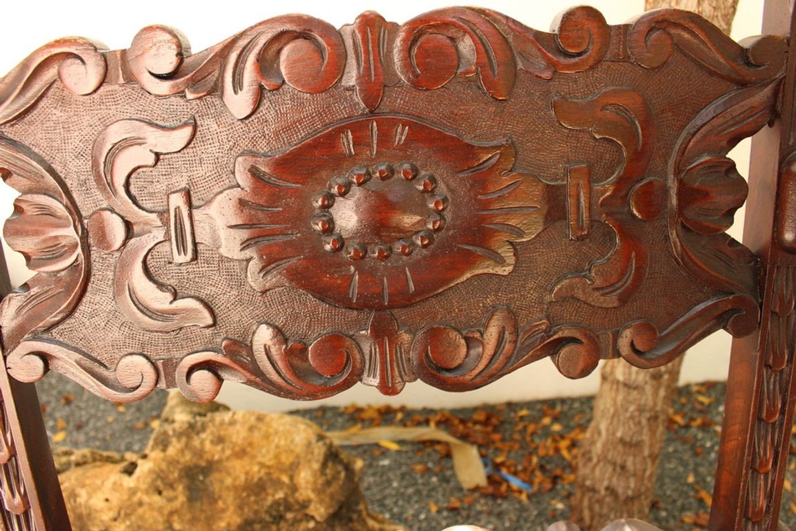 Antique Italian Carved Walnut Upholstered Bench, c. late 1800s