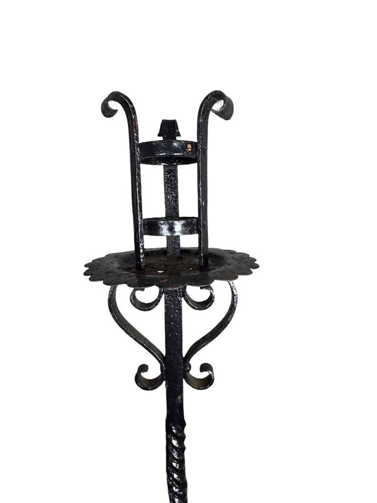 Antique Wrought Iron Floor Candelabras - Holds One Pillar Candle  - Set of 2
