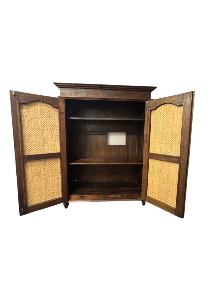 Vintage Indonesian Armoire with Natural Rattan Door Panels, c. 1990s