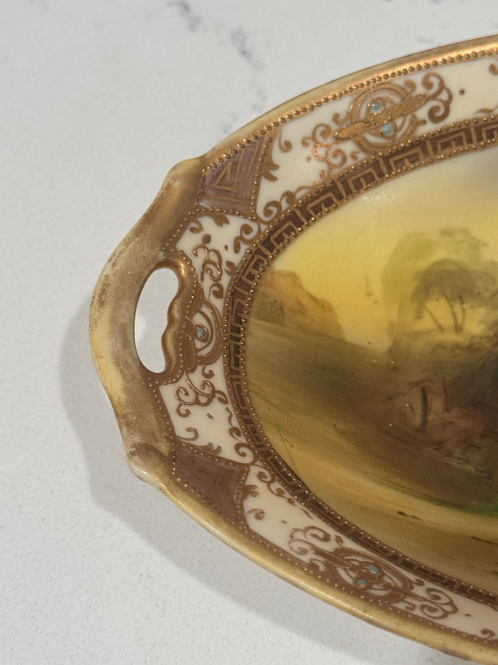 Antique Japanese Hand-Painted Nippon Plate by Morimura Brothers, Rural Lake Scene, c. 1911–1921