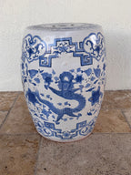 Vintage Terracotta Blue and White Chinese Garden Stool, Plant Stand