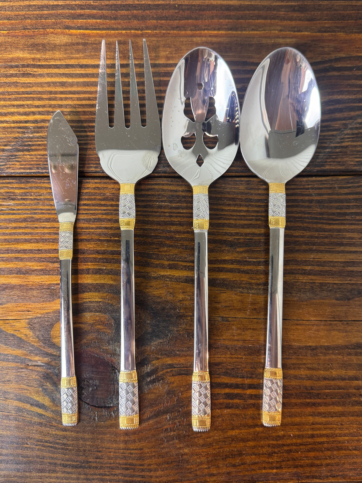 Wallace Golden Corsica Gold Accent 18/10 Stainless Steel Flatware Set for 12, 64 Pieces, c. 1990s
