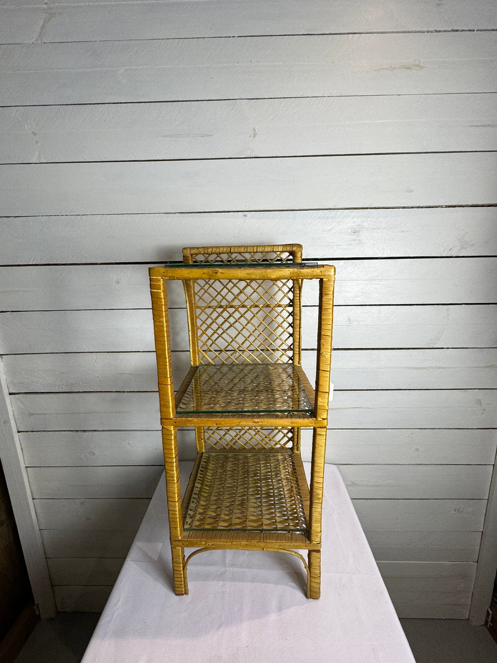 Vintage Rattan Wicker Three Tiered Shelf