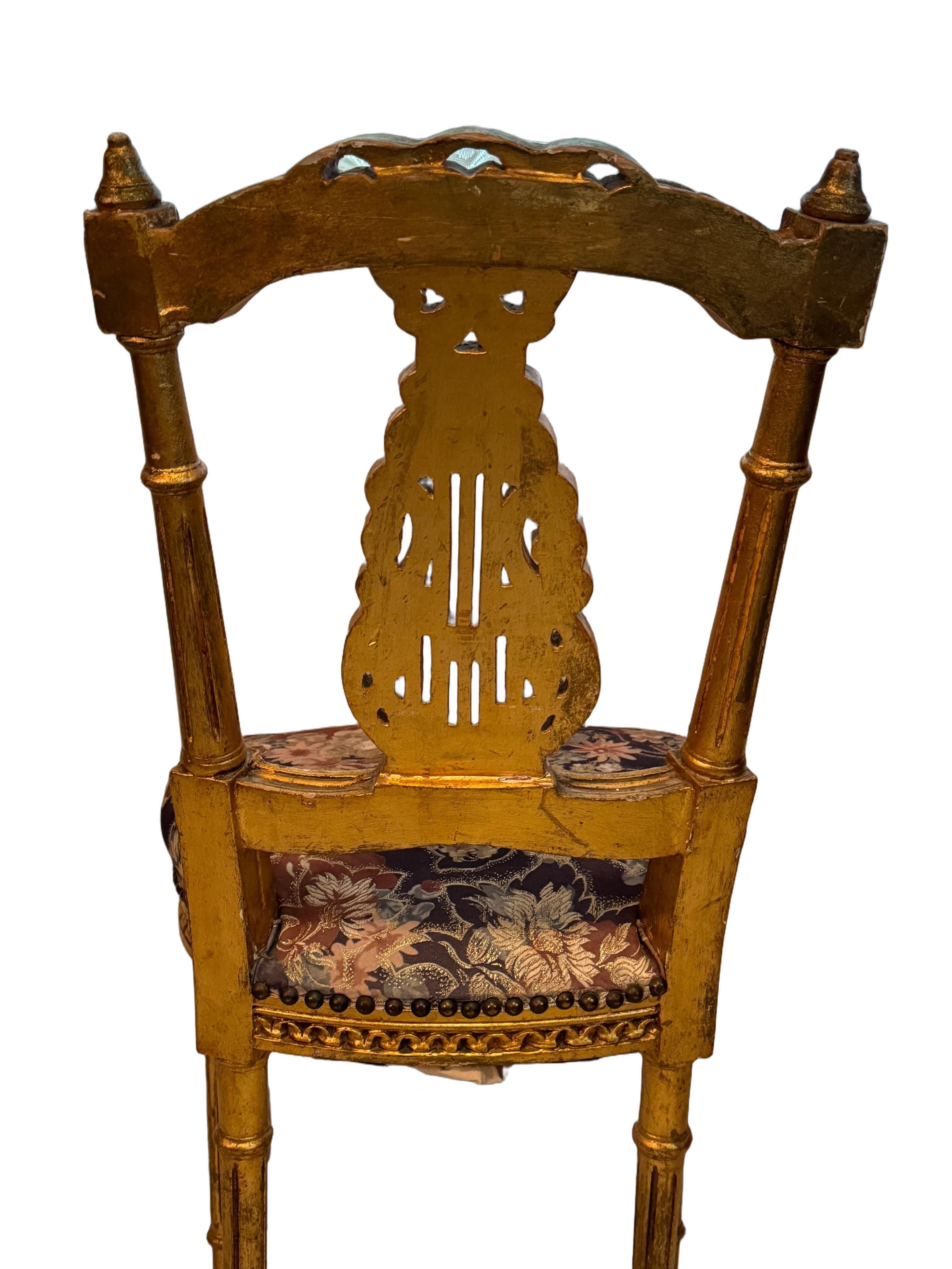Antique French Louis XIV Gold Leaf Side Accent Harp Small Chair