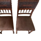 Antique 19th Century French Henry II Style Walnut Dining/Side/Accent Chairs With Suede Upholstery - Set of Two
