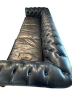 Restoration Hardware Kensington Ebony Leather Sofa with 44” depth and Luxe Down Feather Fill