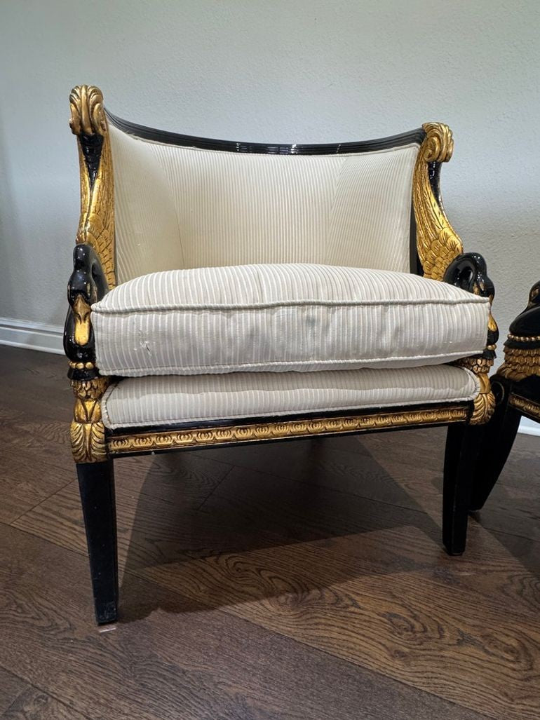 Vintage French Empire Style / Hollywood Regency Swan Tub Chairs - Set of 2