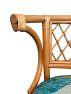 Vintage Bamboo & Rattan Barrel-Back Bistro Honeymoon Chairs, Pair, c. 1970s