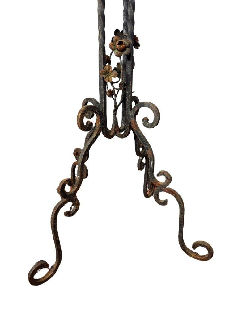 Antique Wrought Iron Plant Stands with Pot - Set of 2
