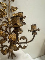 Antique Italian Wall Sconce Candelabra with Gilt Gold Leaf Motif for Five Candles, c. 1920