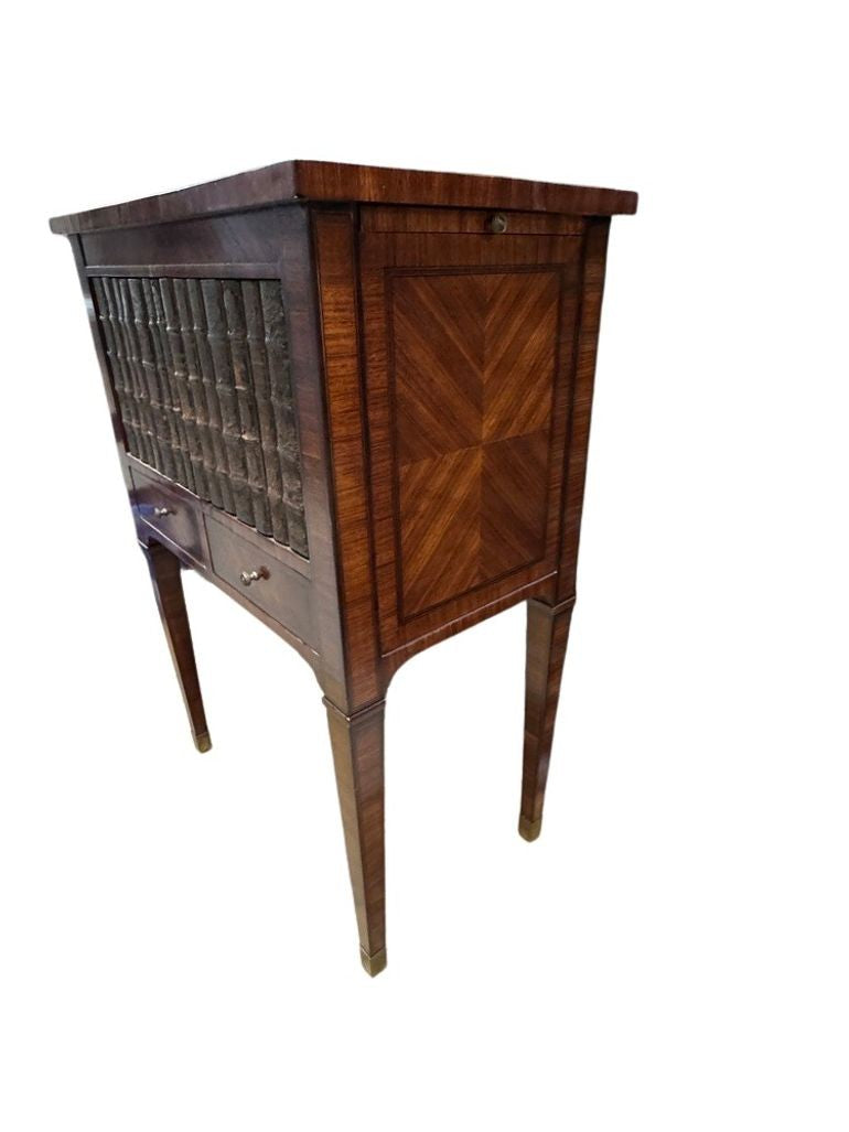 Antique French Louis XVI Style Marquetry Faux-Book Facade Cabinet with Pull-Out Sides, Late 19th Century