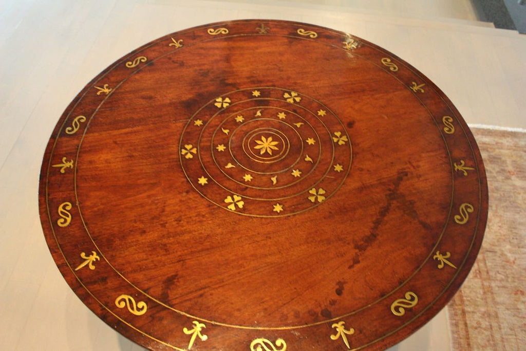 Antique William IV Style Brass-Inlaid Pedestal Center Table, Early 19th Century
