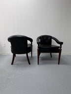 Vintage Tufted Leather Barrel-Back Tub Armchairs, Pair, c. 1970s