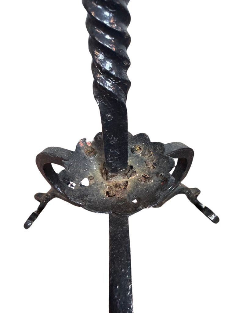 Antique Wrought Iron Floor Candelabras - Holds One Pillar Candle  - Set of 2