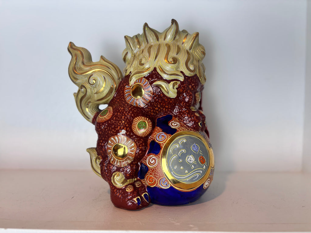 Vintage Japanese Kutani Ware Foo Dog Guardian Lion Figurines, Pair, Mid-20th Century