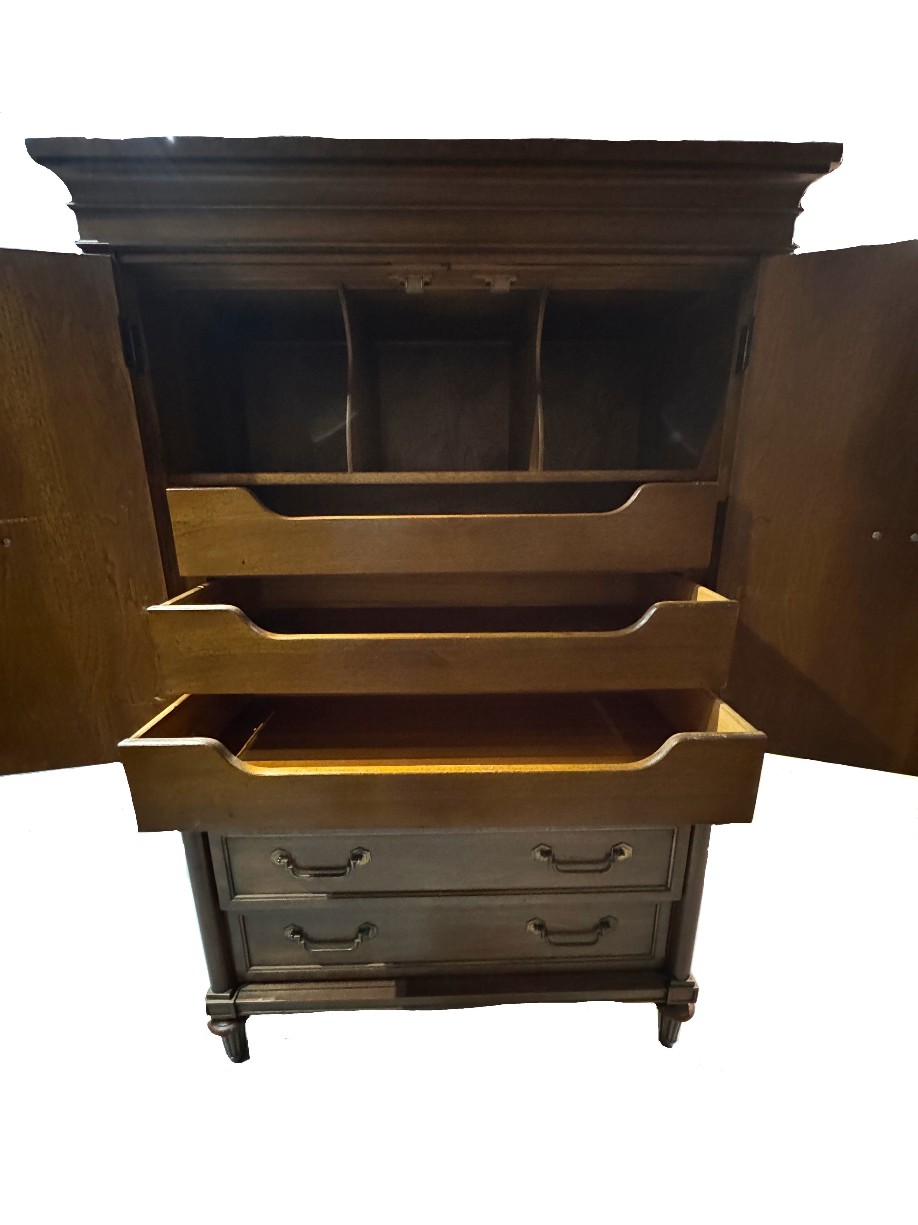 Vintage Thomasville Greek Key Armoire in the Hollywood Regency Style, c. 1970s