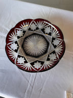 Antique Czech Bohemian  Ruby Red Art Deco Hand Cut to Clear Crystal Plate featuring Starburst Geometric Patterns , c. 1920