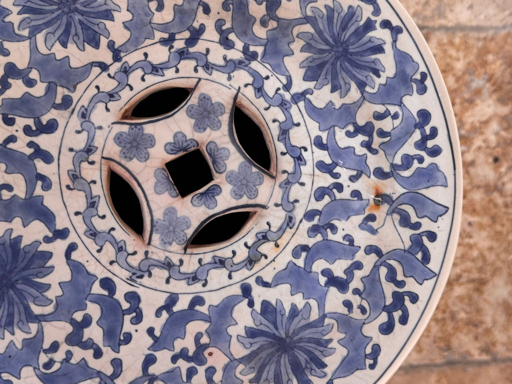 Vintage Terracotta Blue and White Chinese Garden Stool, Plant Stand