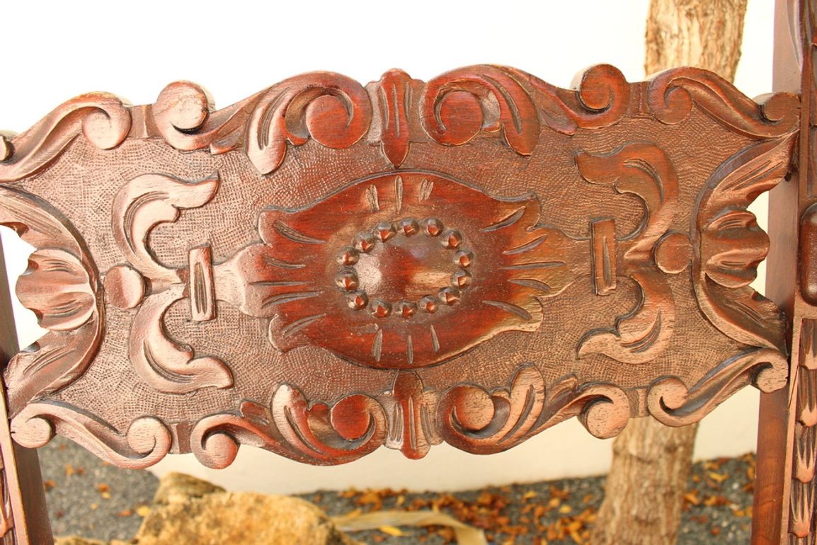 Antique Italian Carved Walnut Upholstered Bench, c. late 1800s