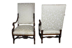 Antique French  Louis XIV Style Carved Walnut Ivory White Arm Chairs - Set of 2