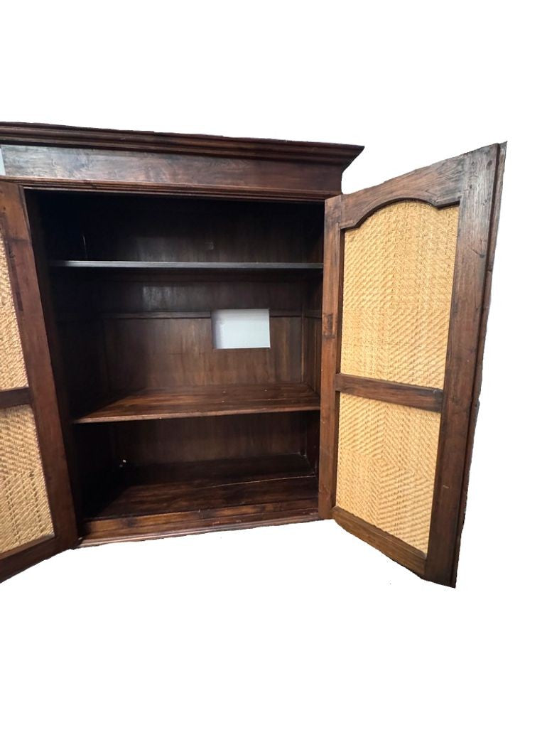 Vintage Indonesian Armoire with Natural Rattan Door Panels, c. 1990s