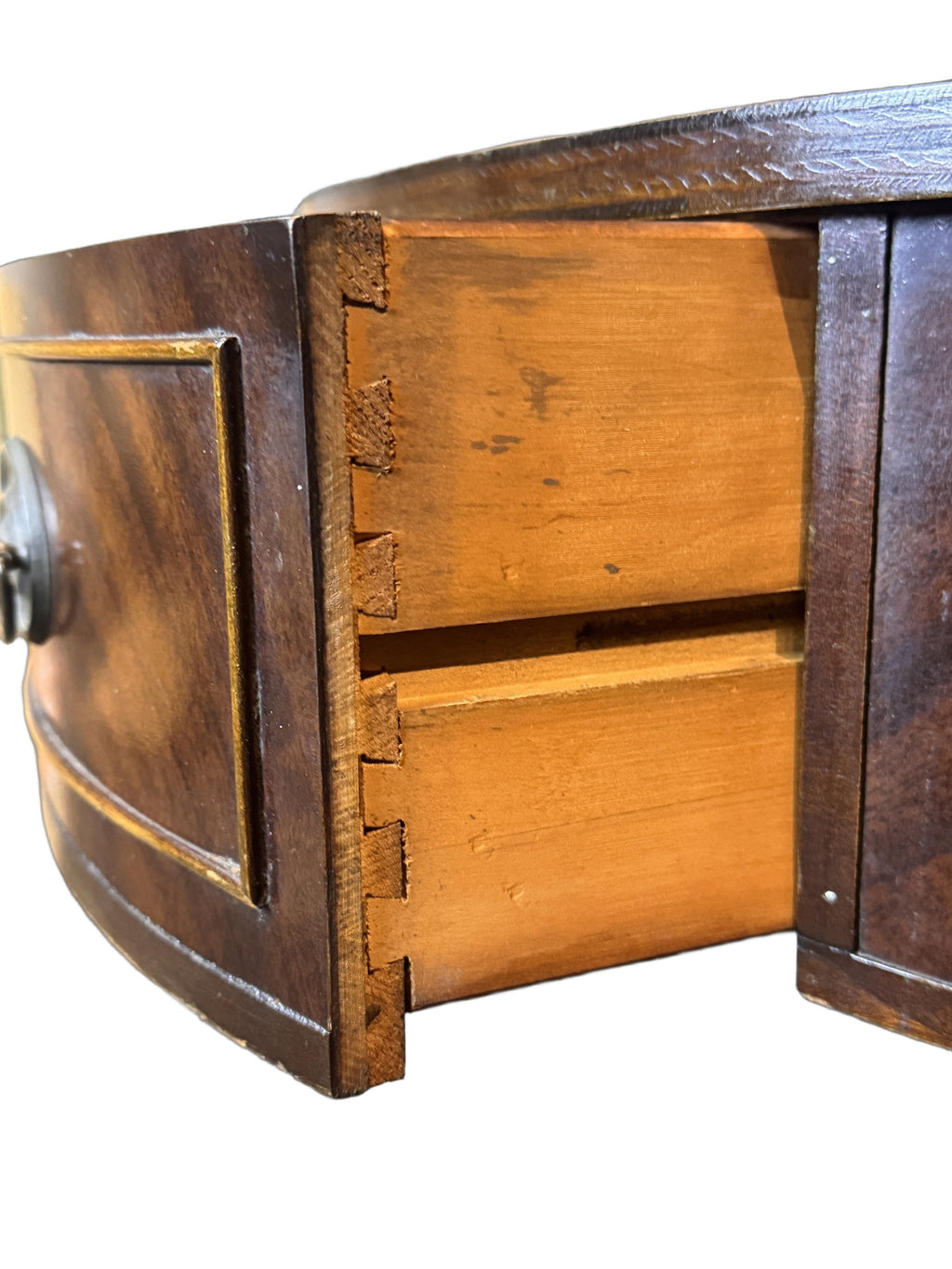 Antique Duncan Phyfe Style Mahogany Drum Center Table with Gold-Tooled Leather Top, Early 20th Century