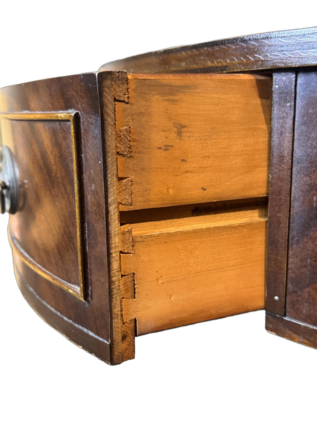 Antique Duncan Phyfe Style Mahogany Drum Center Table with Gold-Tooled Leather Top, Early 20th Century